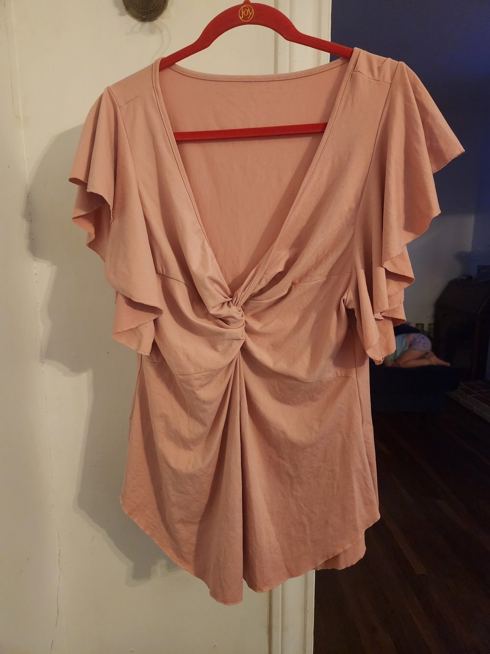 SHEIN Dusty Rose Knot-Front Flutter Sleeve Top
